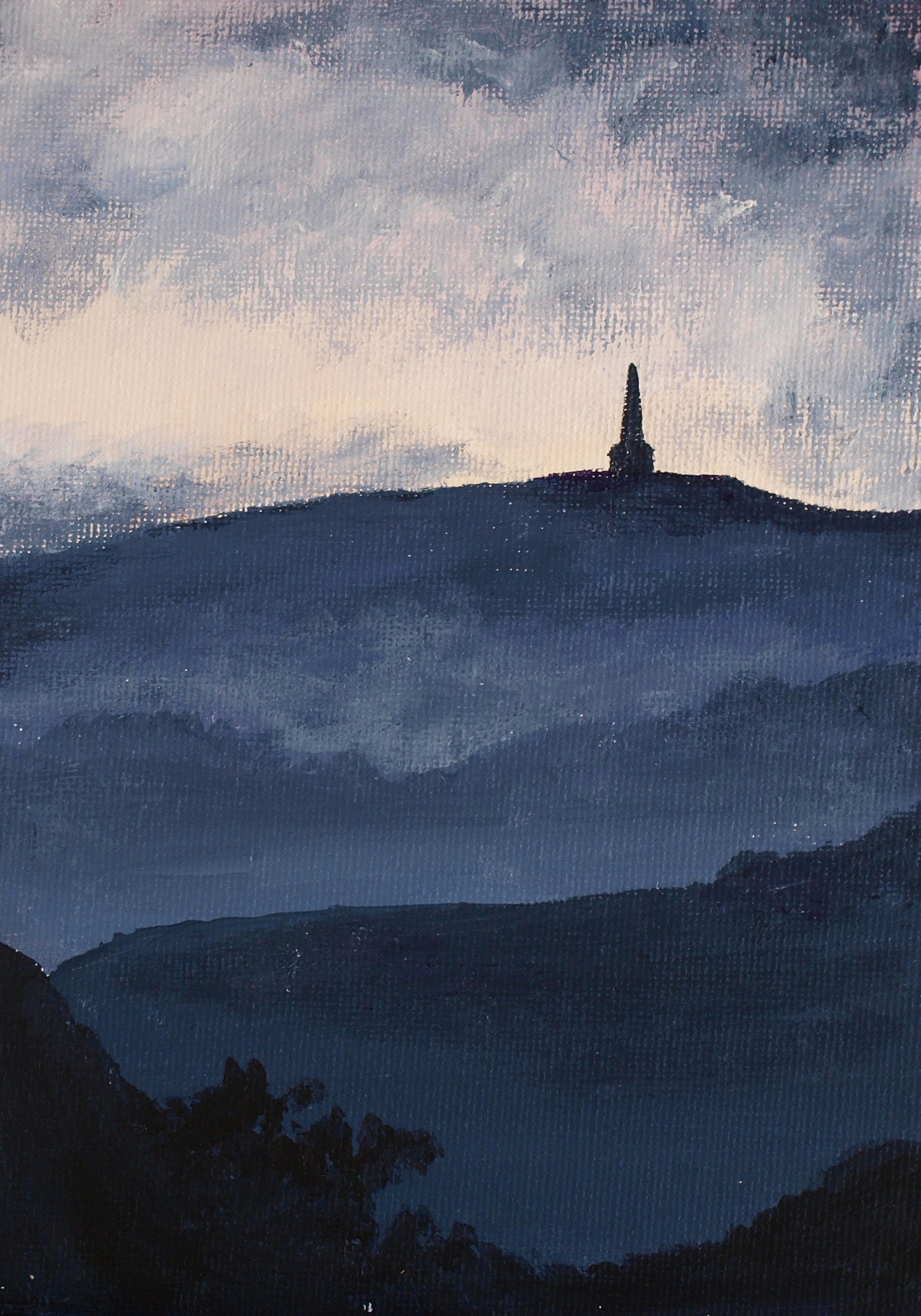 Stoodley Pike acrylic painting by Louisa Hill