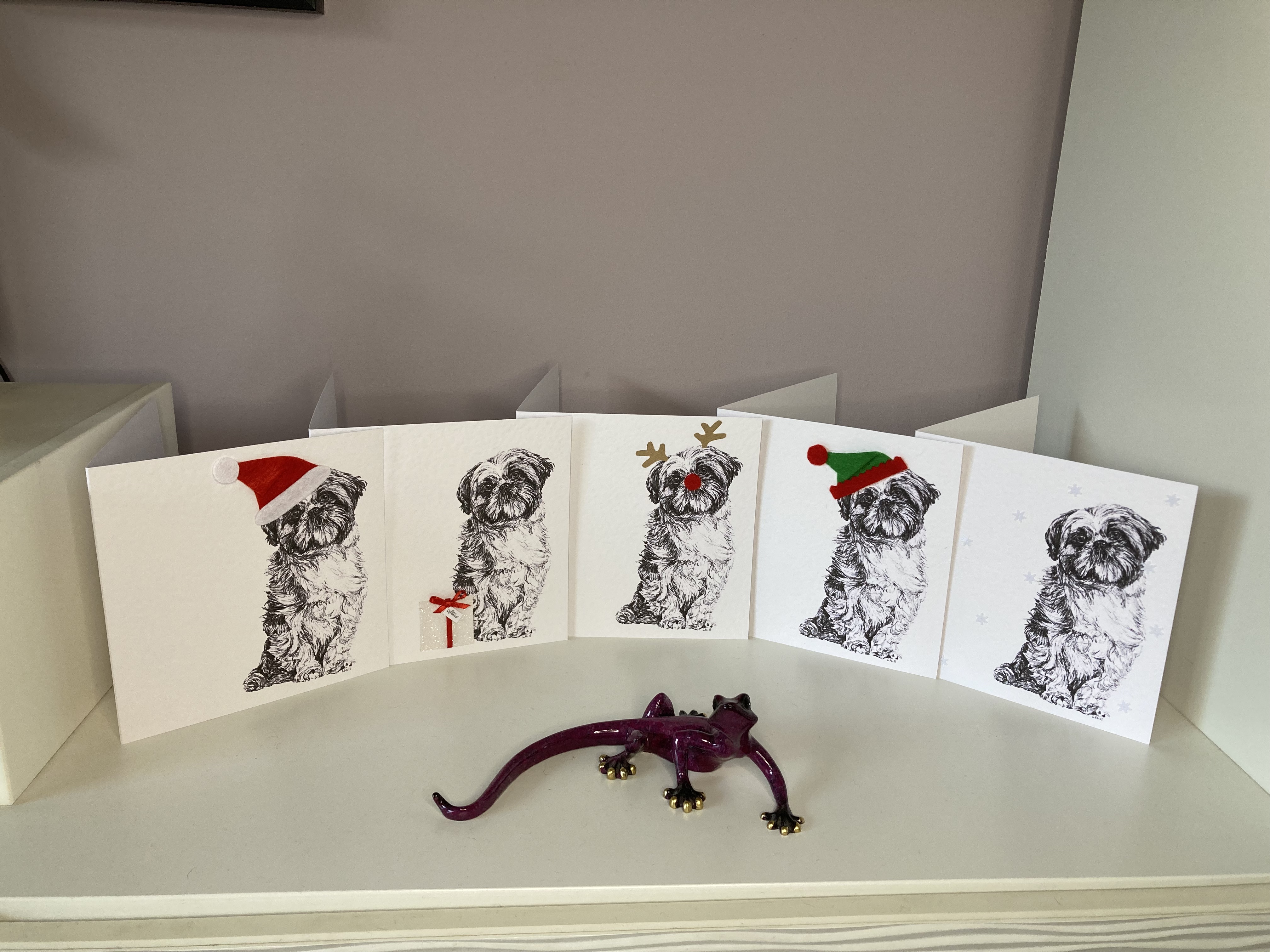 Pack of 5 Shih Tzu Christmas cards by Louisa Hill