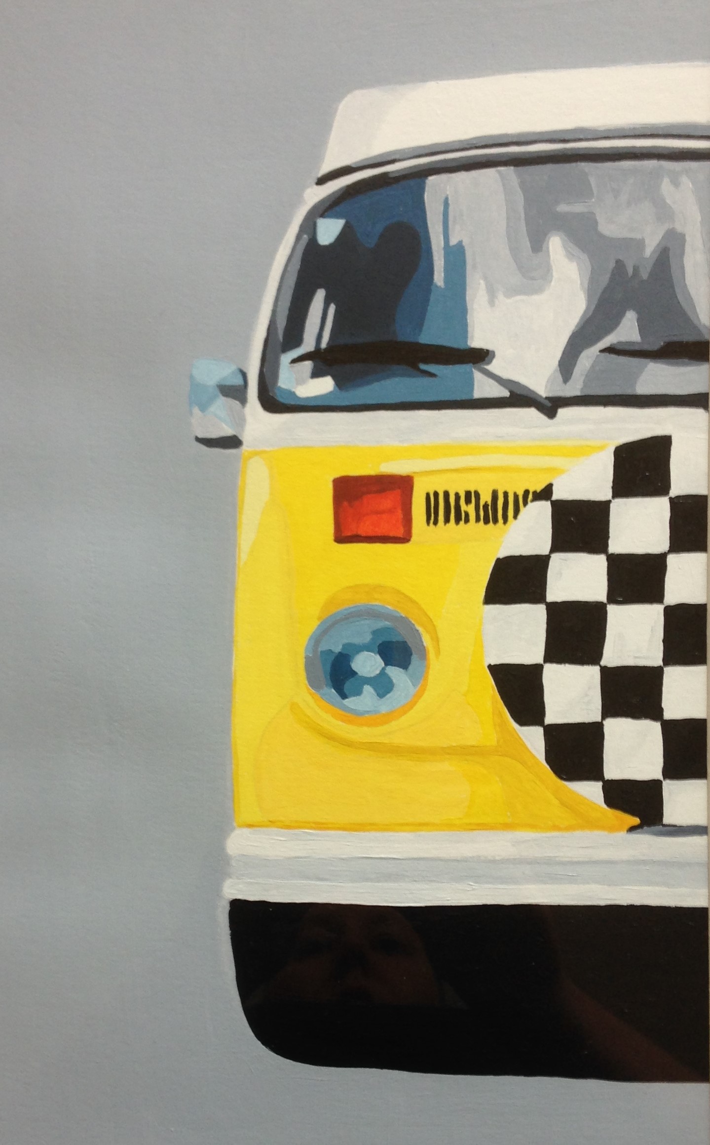 VW Bay window campervan acrylic painting by Louisa Hill