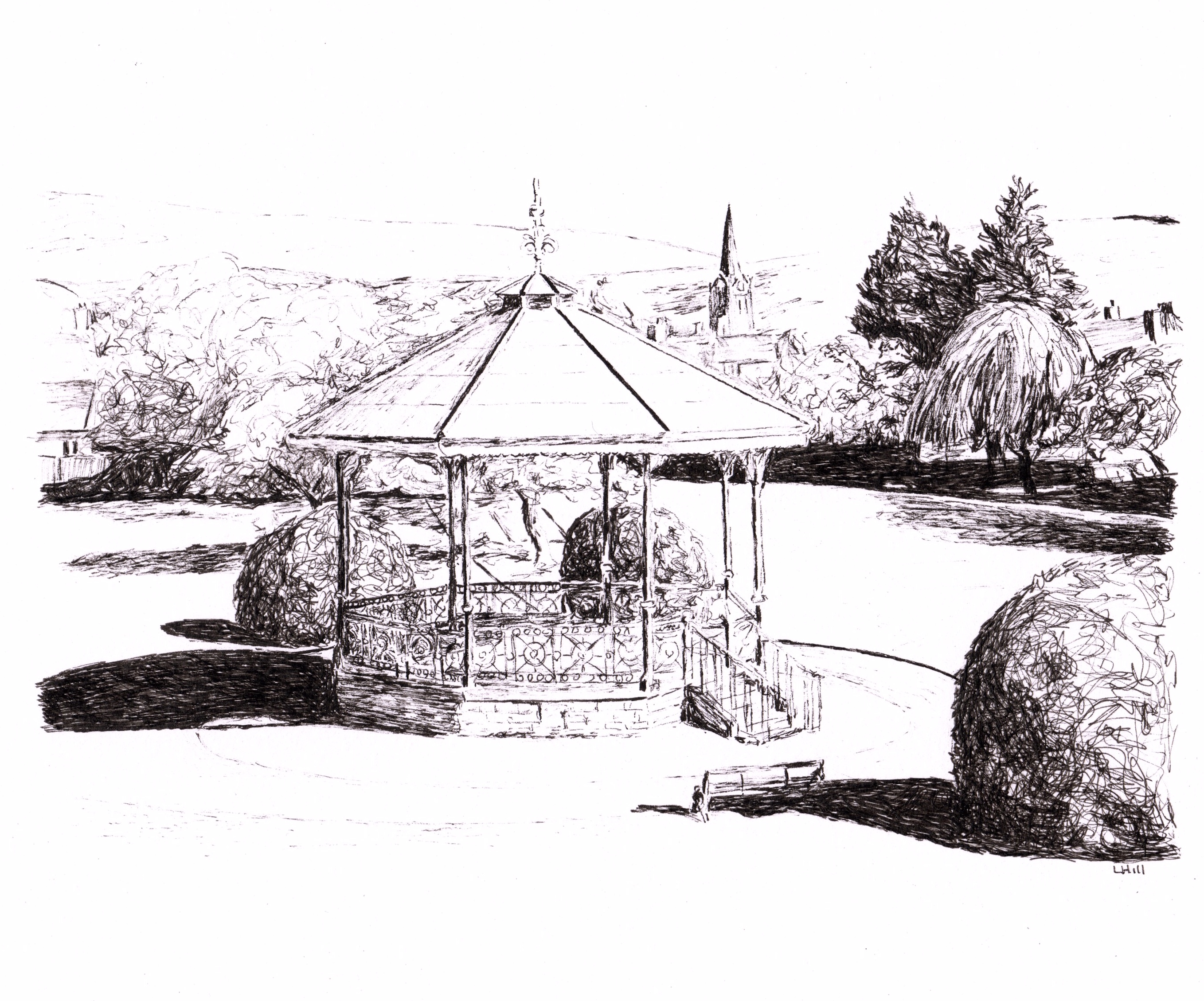 Hare Hill Park pen and ink illustration by Louisa Hill