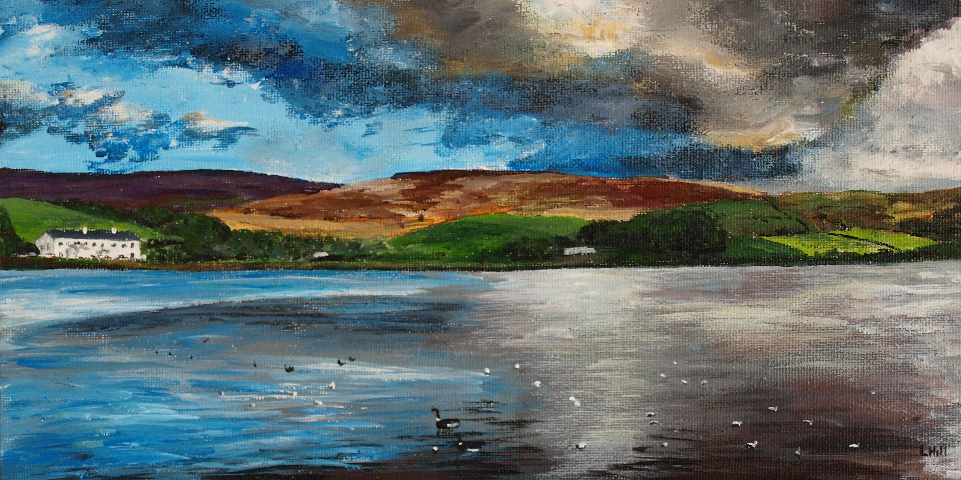 Hollingworth Lake Littleborough acrylic painting by Louisa Hill
