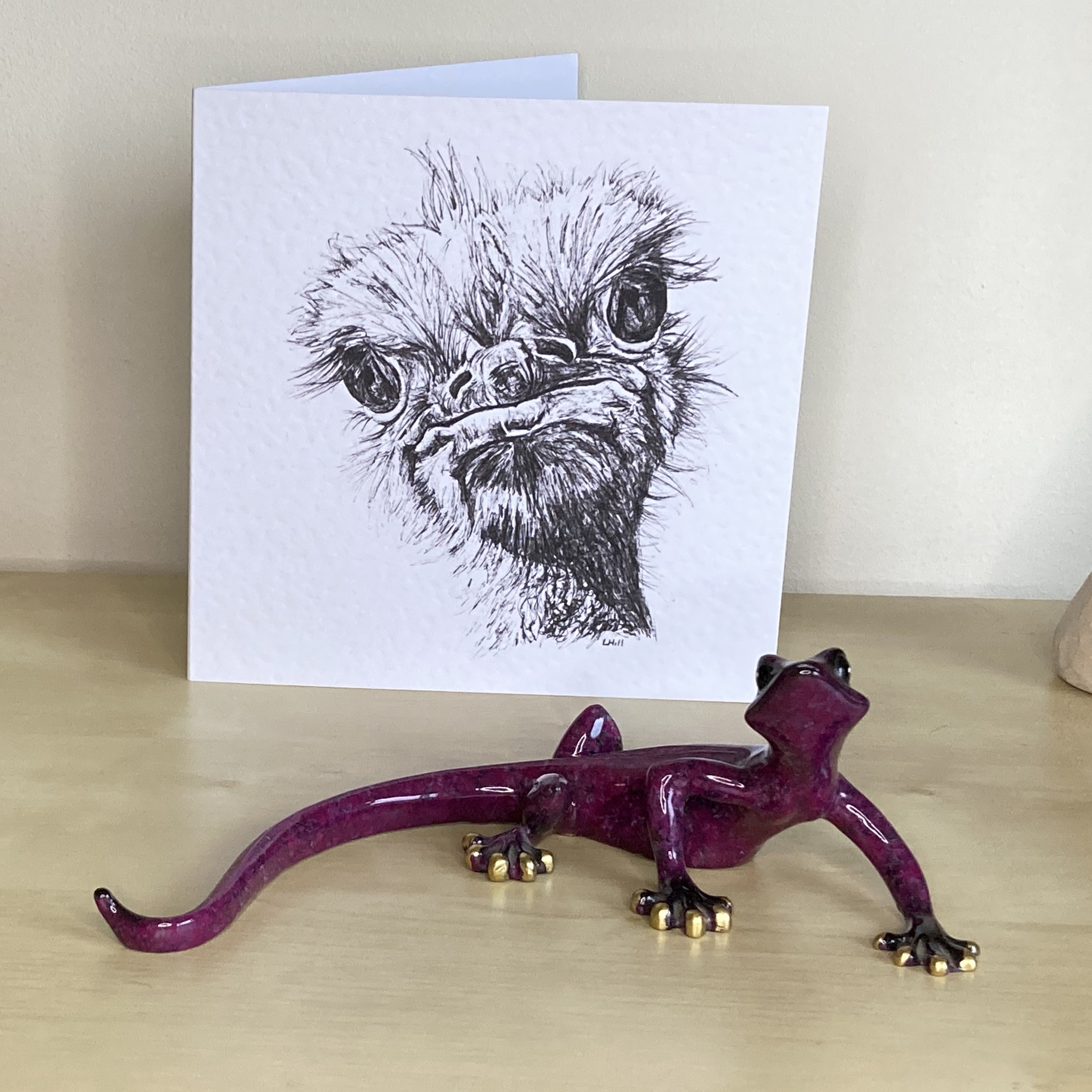 Ostrich 15cm greetings card by Louisa Hill