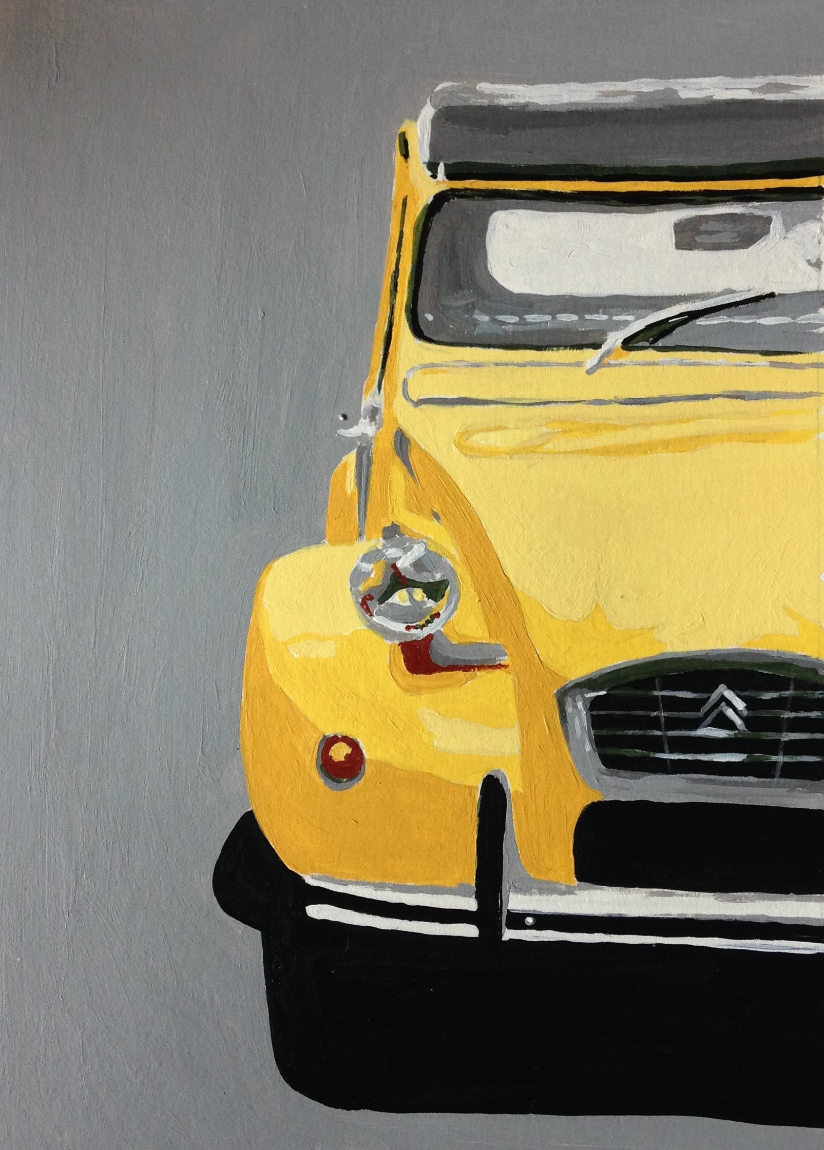 Citroen 2CV Yellow acrylic painting by Louisa Hill