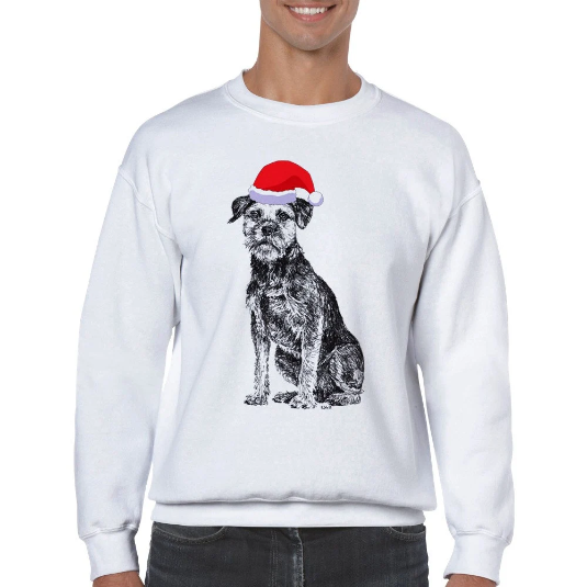 Border Terrier with Santa hat Christmas jumper by Louisa Hill
