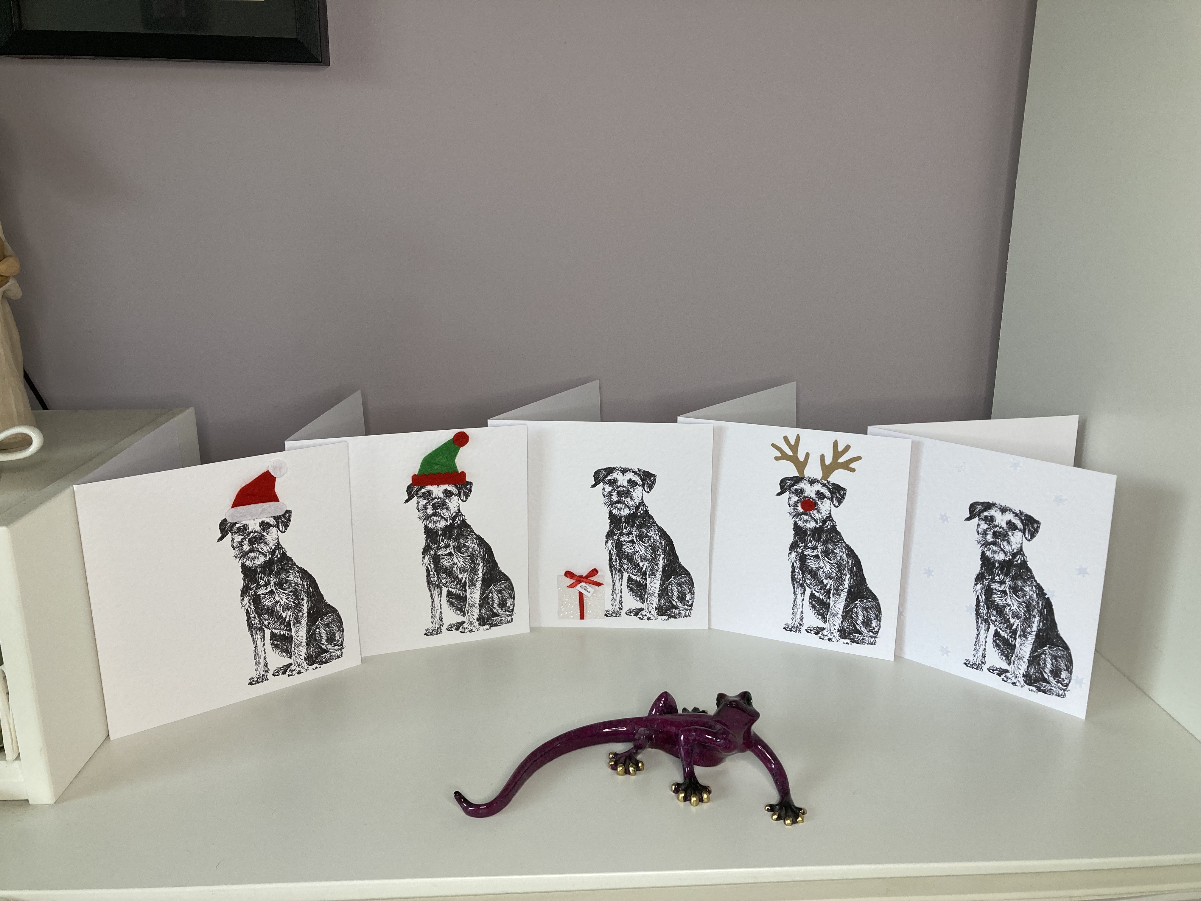 Pack of 5 Border Terrier Christmas cards by Louisa Hill