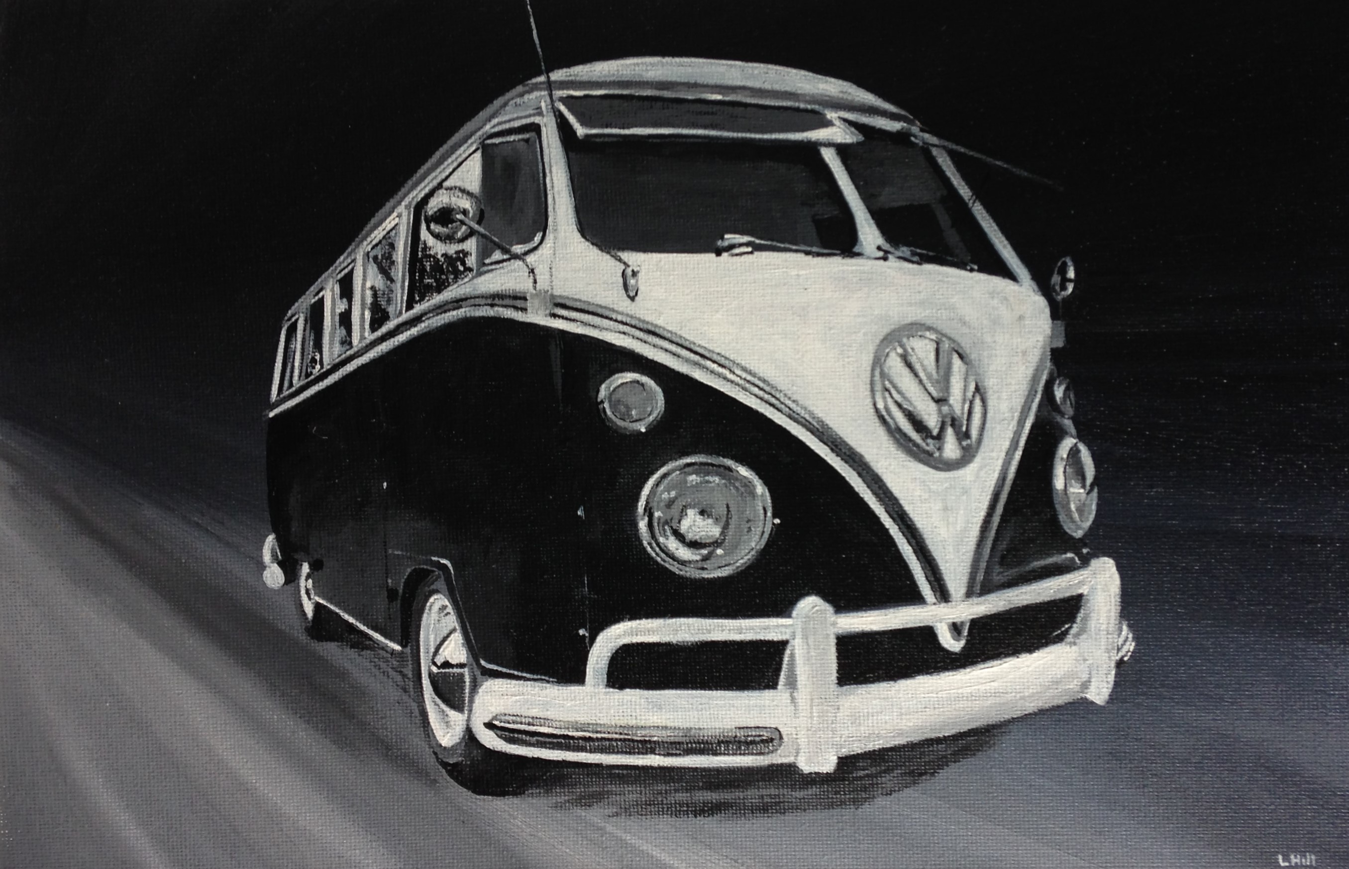 VW Split Screen Campervan pen and ink illustration by Louisa Hill