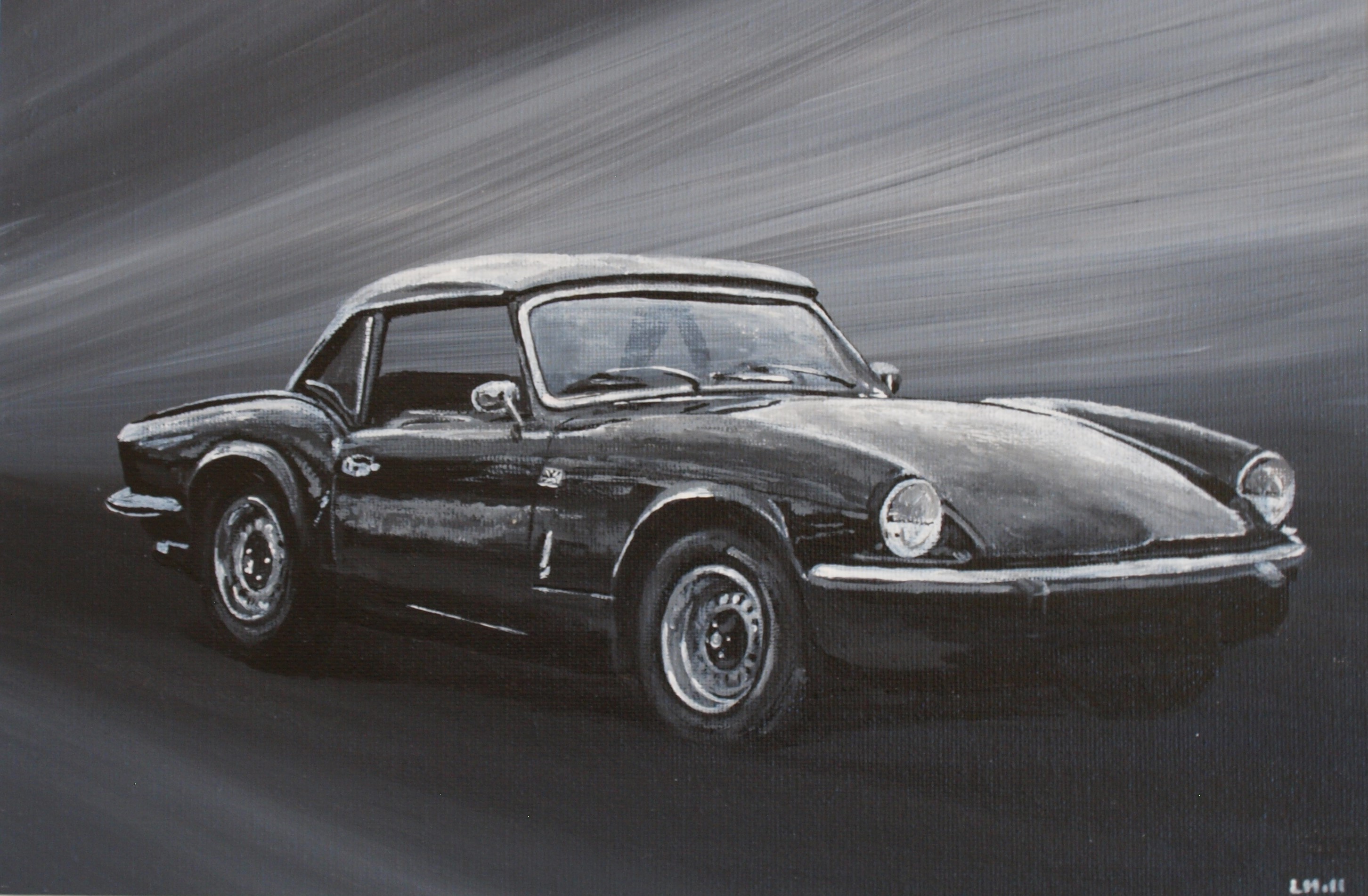 Triumph Spitfire acrylic painting by Louisa Hill
