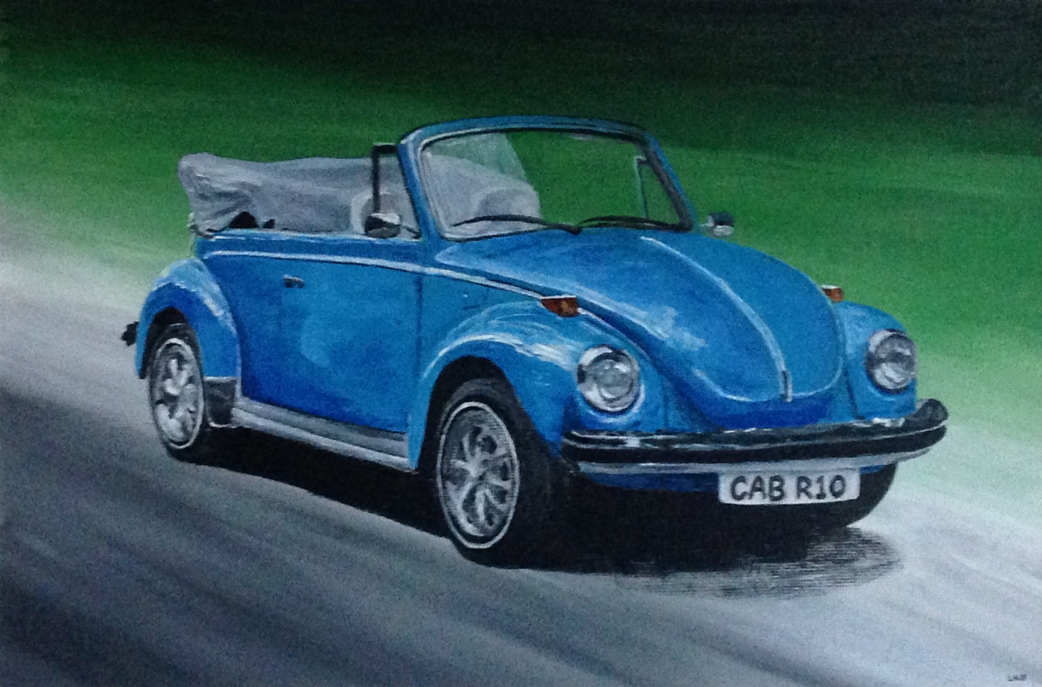 VW Beetle Cabrio pen and ink illustration by Louisa Hill