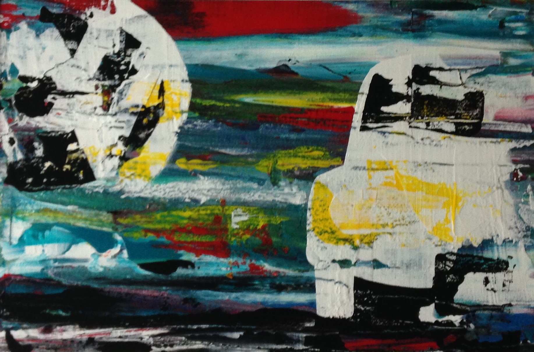VW Beetle abstract acrylic painting by Louisa Hill