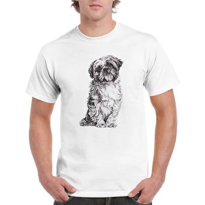 Shih Tzu t-shirt, pen and ink illustration by Louisa Hill